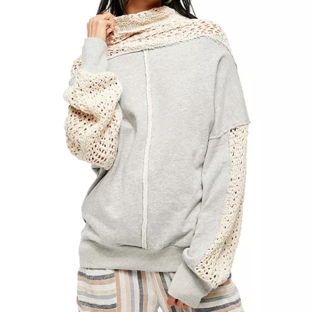 Cozy Gray and Cream Sweater - FREE PEOPLE